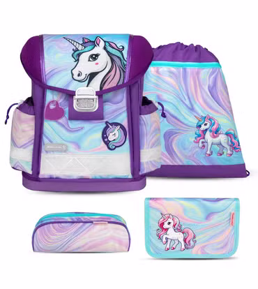 Belmil Classy ergonomisches Schulranzen-Set 4-teilig "Unicorn Dream" mit Brustgurt