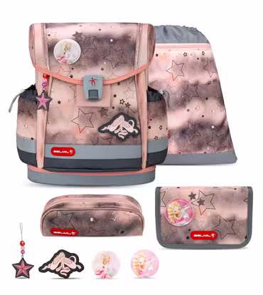 Belmil Classy Plus ergonomisches Schulranzen-Set 5-teilig "Rose Ballet" mit Brustgurt, Magnetverschluss, Patch Set 3 Stück