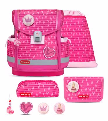 Belmil Classy Plus ergonomisches Schulranzen-Set 5-teilig "Princess" mit Brustgurt, Magnetverschluss, Patch Set 3 Stück