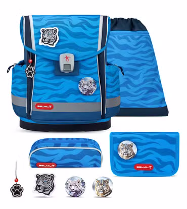 Belmil Classy Plus ergonomisches Schulranzen-Set 5-teilig "Animal Kingdom" mit Brustgurt, Magnetverschluss, Patch Set 3 Stück