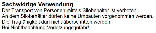 Warn- und Sicherheitshinweise Silobehälter Typ SGK