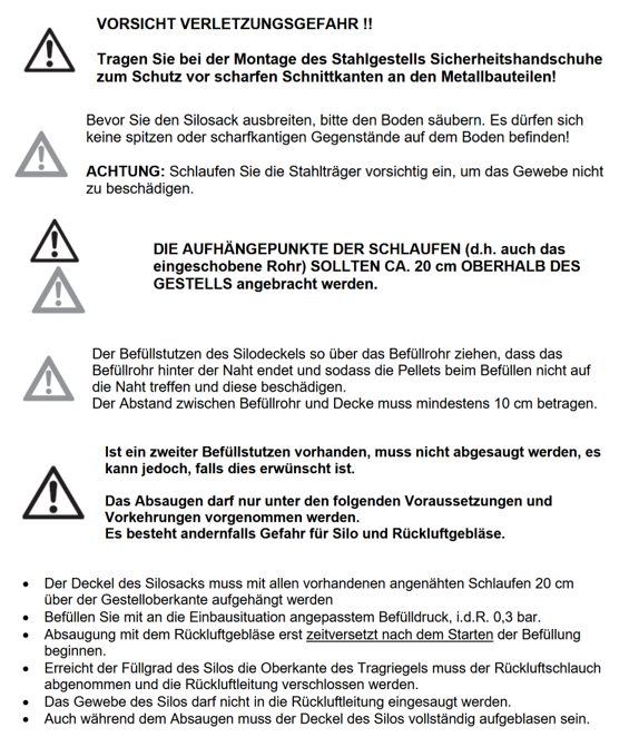 Warn- und Sicherheitshinweise UV-beständiges Pelletsilo silos24 mit Stahlgestell_3