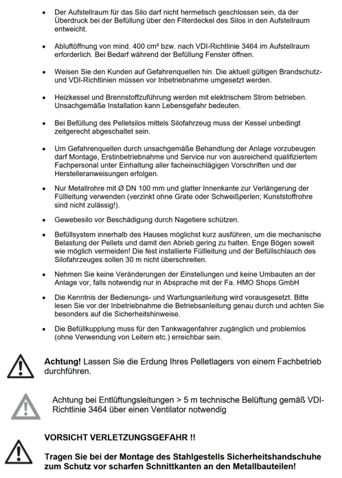 Warn- und Sicherheitshinweise Supersilo Megasilo