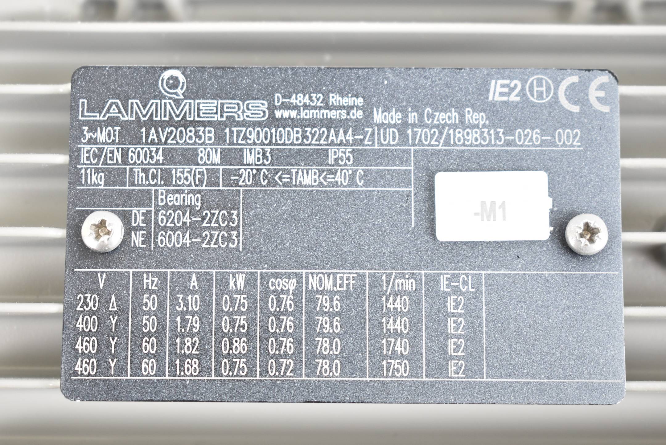 Lammers 3~Motor 1AV2083B 1TZ90010DB322AA4-Z inkl. Siemens