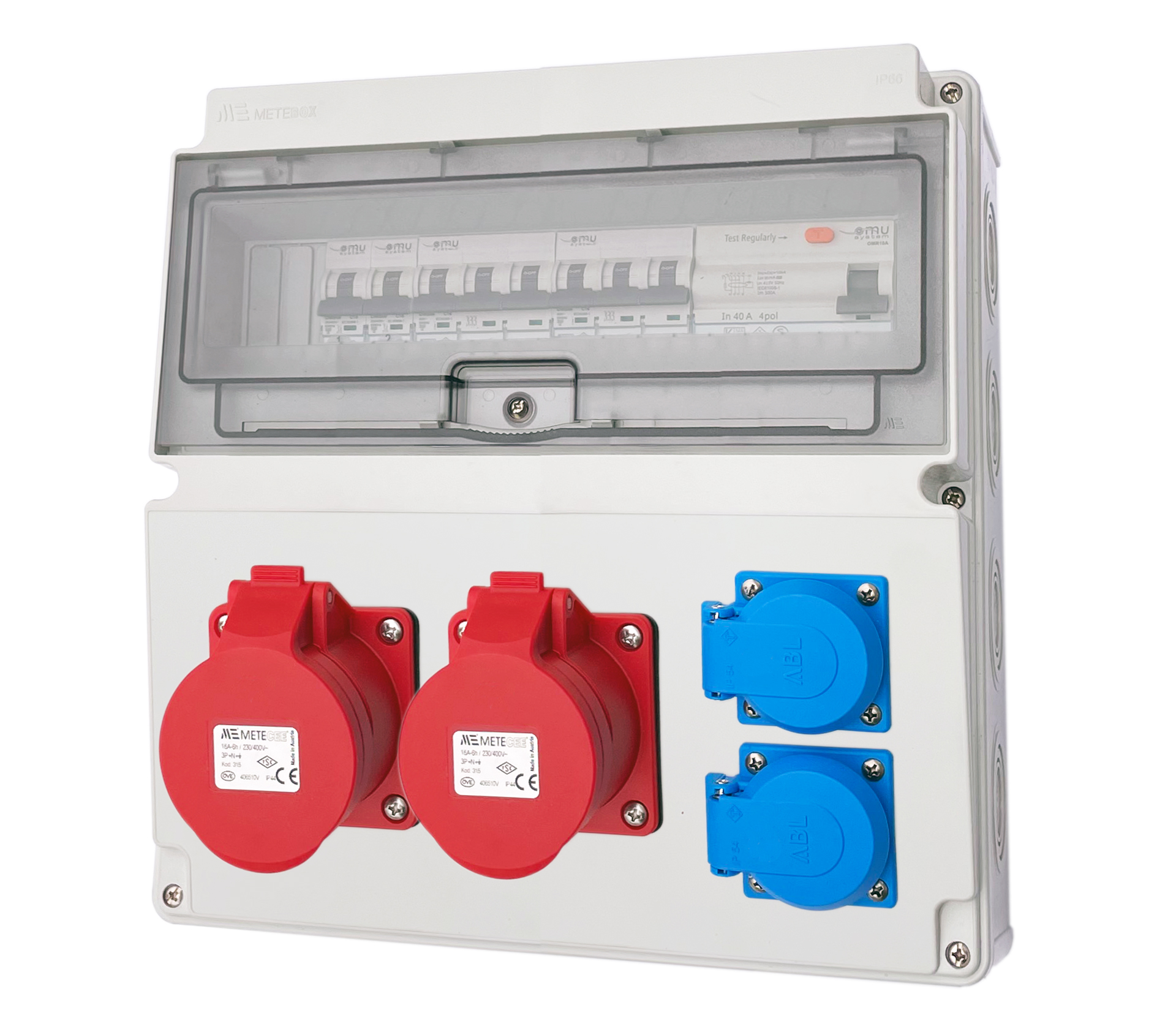 Bouwstroomverdeler 6NO 2 x 230 V LS en FI bedraad (2 x 230 V 1 x LS