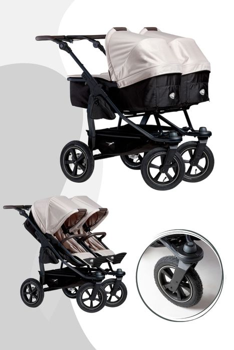TFK Duo 2 Kombikinderwagen mit Luftrad Set (Gestell + 2 Kombieinheiten) / Zwillingswagen / Geschwisterwagen