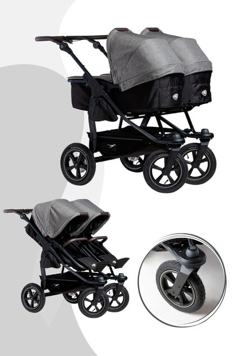 TFK Duo 2 Kombikinderwagen mit Luftrad Set (Gestell + 2 Kombieinheiten) / Zwillingswagen / Geschwisterwagen