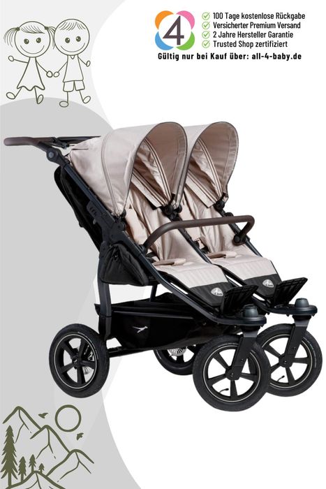 TFK Duo 2 Sportkinderwagen mit Luftrad Set (Gestell + 2 Sportsitze) / Zwillingswagen / Geschwisterwagen