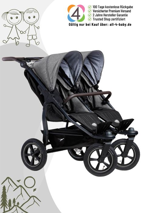 TFK Duo 2 Sportkinderwagen mit Luftrad Set (Gestell + 2 Sportsitze) / Zwillingswagen / Geschwisterwagen