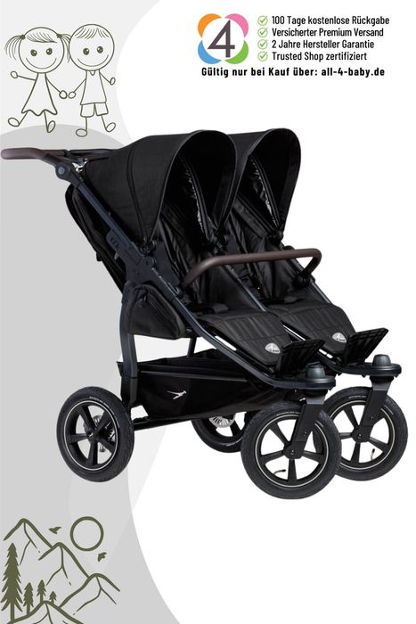 TFK Duo 2 Sportkinderwagen mit Luftrad Set (Gestell + 2 Sportsitze) / Zwillingswagen / Geschwisterwagen