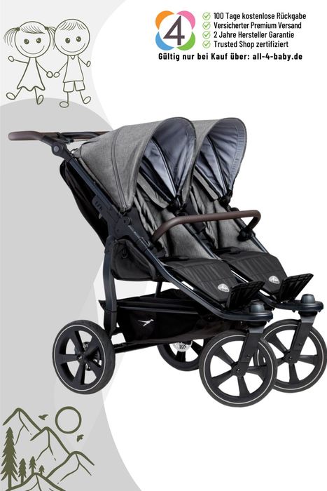 TFK Duo 2 Sportkinderwagen mit Luftkammer Radset (Gestell + 2 Sportsitze) / Zwillingswagen / Geschwisterwagen