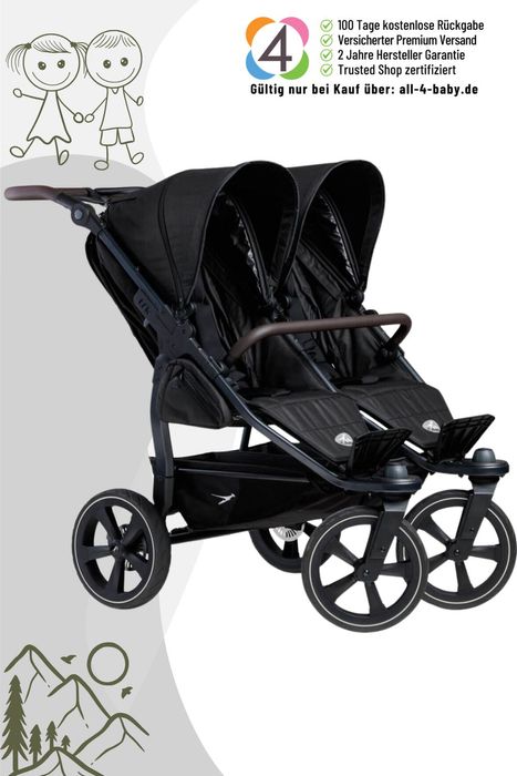 TFK Duo 2 Sportkinderwagen mit Luftkammer Radset (Gestell + 2 Sportsitze) / Zwillingswagen / Geschwisterwagen