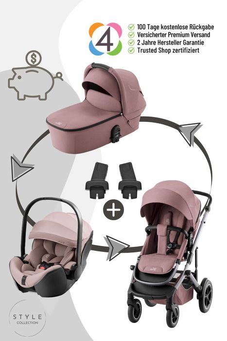 Britax Römer Smile 5Z - 5-in-1 Set Kombikinderwagen inkl. Babywanne, Babysafe Pro und Babyschalen Adapter