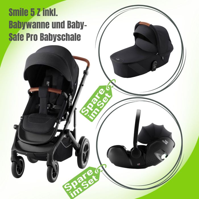 Britax Römer Smile 5Z 3-in-1 Kombikinderwagen inkl. Babywanne und Babyschale Pro