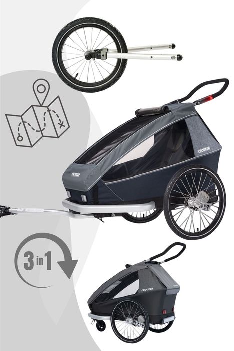 CROOZER Kid Keeke 1 3in1 Kinderfahrradanhänger mit Buggyrad und Jogger-Set