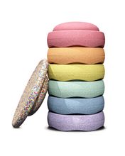 Stapelstein 6er Set mit Board Rainbow Pastell (light red/light orange/light yellow/mint/light blue/ light violet) inkl. Board Super Coneffti