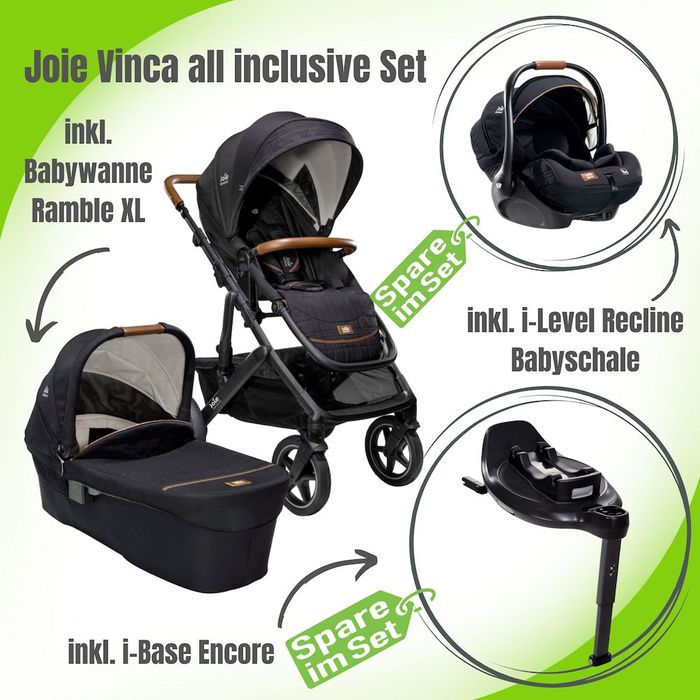 Joie Signature Vinca all inclusive Kinderwagen mit Babywanne, Babyschale und Isofix Station