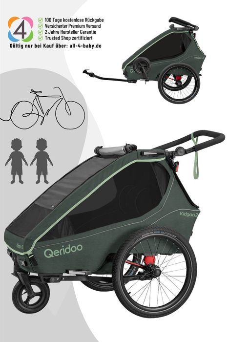 Qeridoo Kidgoo 2 - Kinderfahrradanhänger für 2 Kinder - Modell 2026