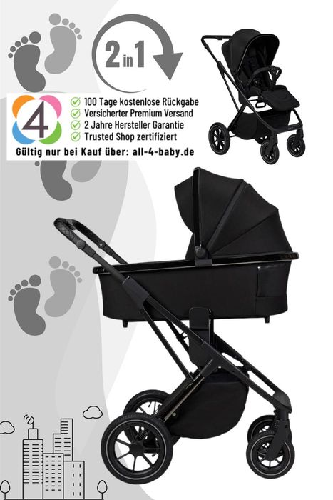 Moon PIÙ Kinderwagen / Kombikinderwagen inkl. Gratis Babyschalen Adapter.