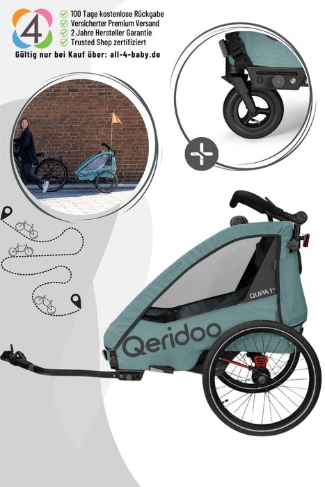 Qeridoo Qupa Plus 1 - Kinderfahrradanhänger für 1 Kind