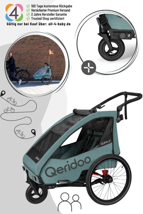 Qeridoo Qupa Plus 2 - Kinderfahrradanhänger für 2 Kinder