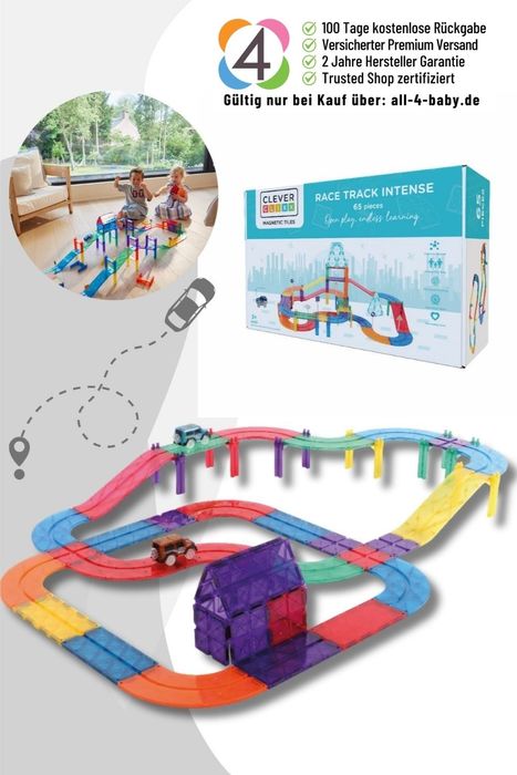 Cleverclixx Race Track Intense / Magnetbaustein Autobahn-Bausatz - 65 Teile