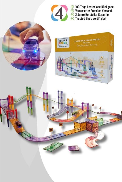 Cleverclixx Large Race Track Pastel /  Autobahn-Bausatz - 80 Teile