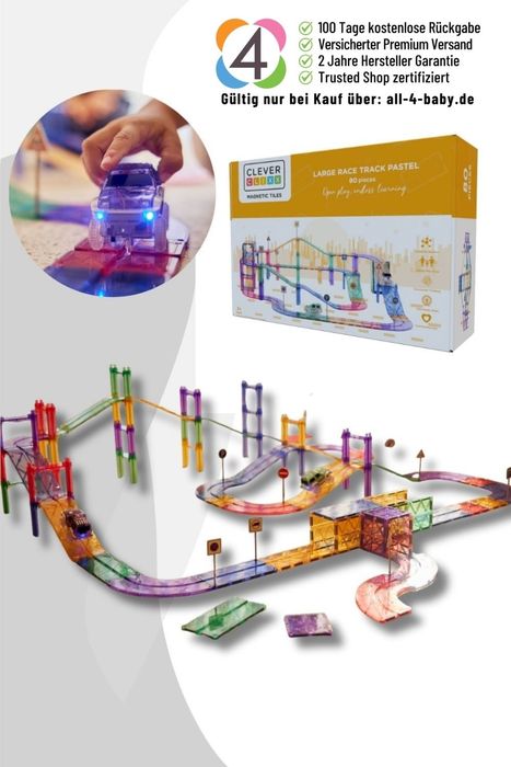 Cleverclixx Large Race Track Pastel / Magnetstein-Bausatz - 80 Teile