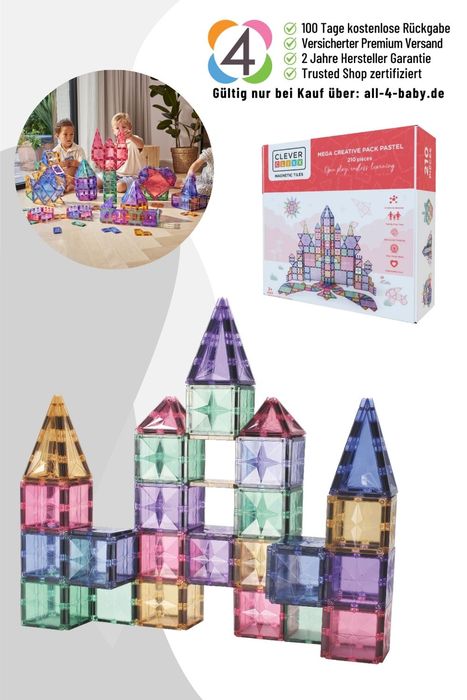 Cleverclixx Mega-Kreativ-Bausatz in Pastellfarben 210 Teile / Magnetsteinbausatz