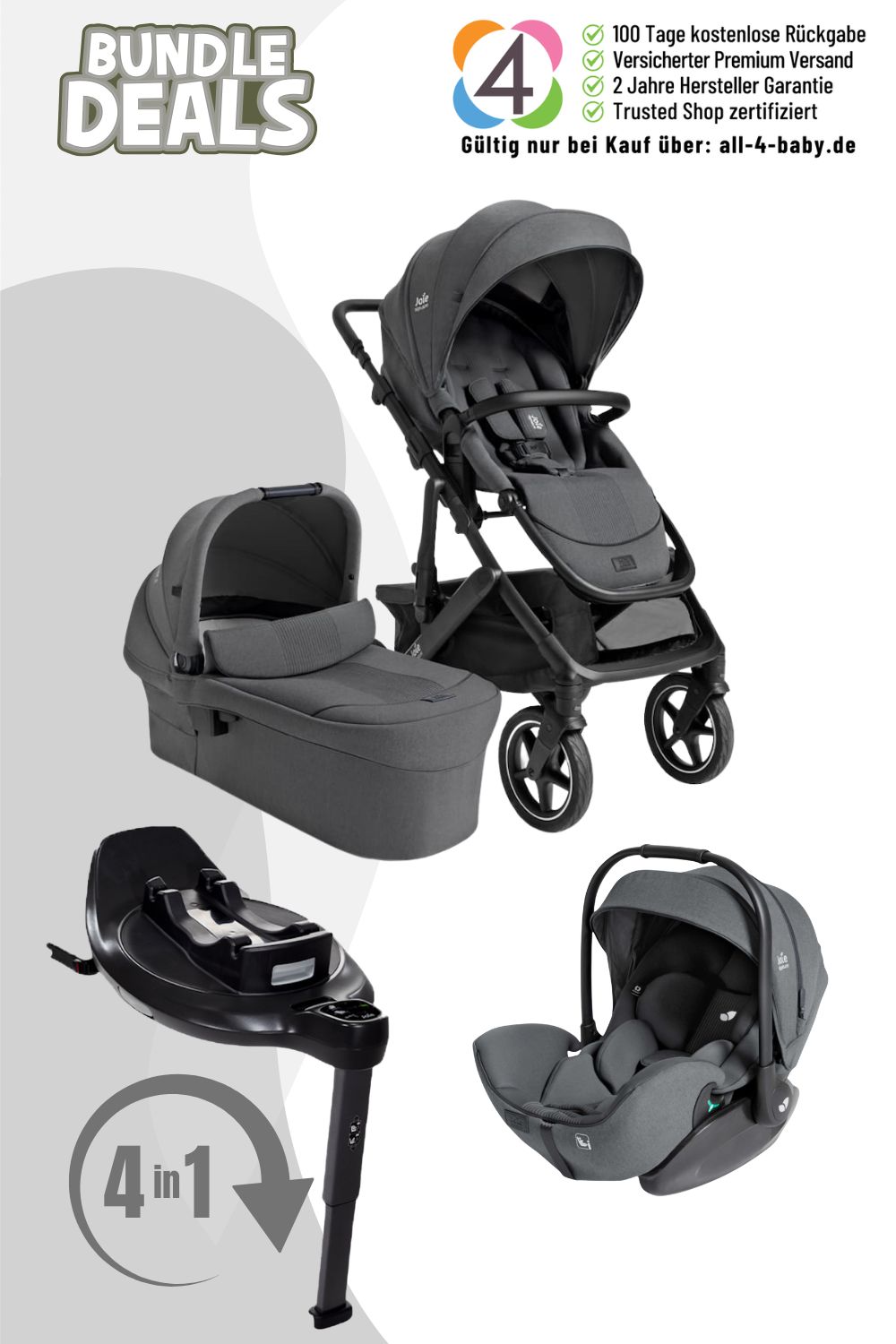 Paket] Joie Signature Vinca 4in1 Kinderwagen inkl. i-Level Pro und Isofix  Station