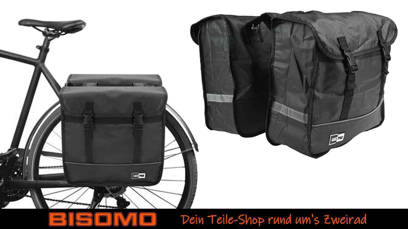 Fahrradtasche, Doppeltasche Fahrrad Gepcktrger, 35 Liter, Befestigung mit  Klettverschluss, Canvas Schwarz, Grau oder PVC Schwarz Matt, 36 x 34 x 14  cm | Bisomo.de