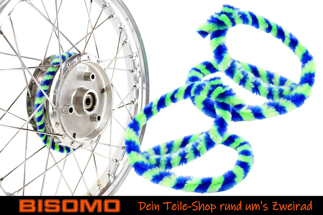 Nabenputzringe 2x 56cm Blau Neongrün Moped Simson S50 KR51 E-Bike