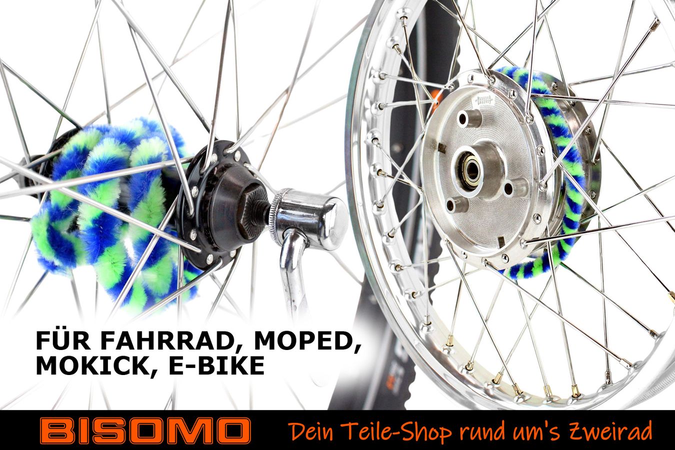 BISOMO Nabenputzringe 56cm Blau-Grün - Für Moped, Simson, E-Bike & Fahrrad