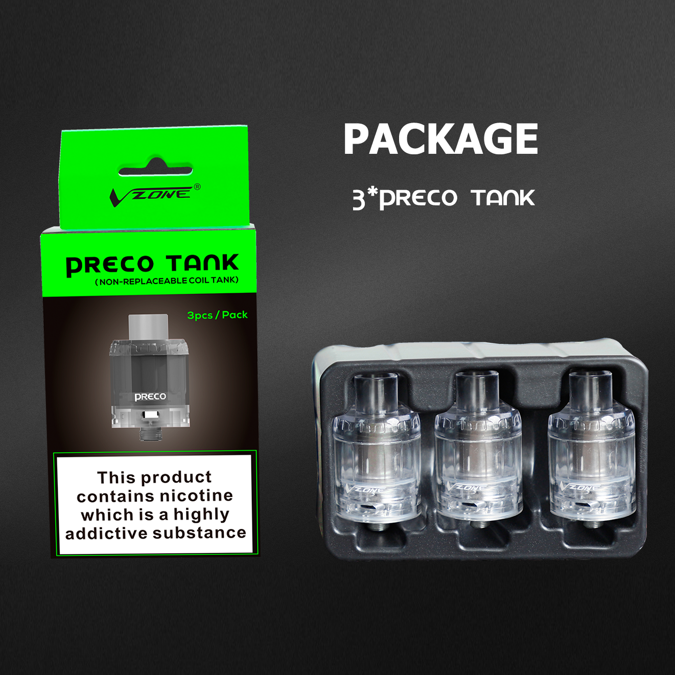 VZone Preco • pre-coiled 24mm Tank-System • 0,15 Ohm Mesh Coil • 3ml  Füllmenge • in 2 Farben erhältlich