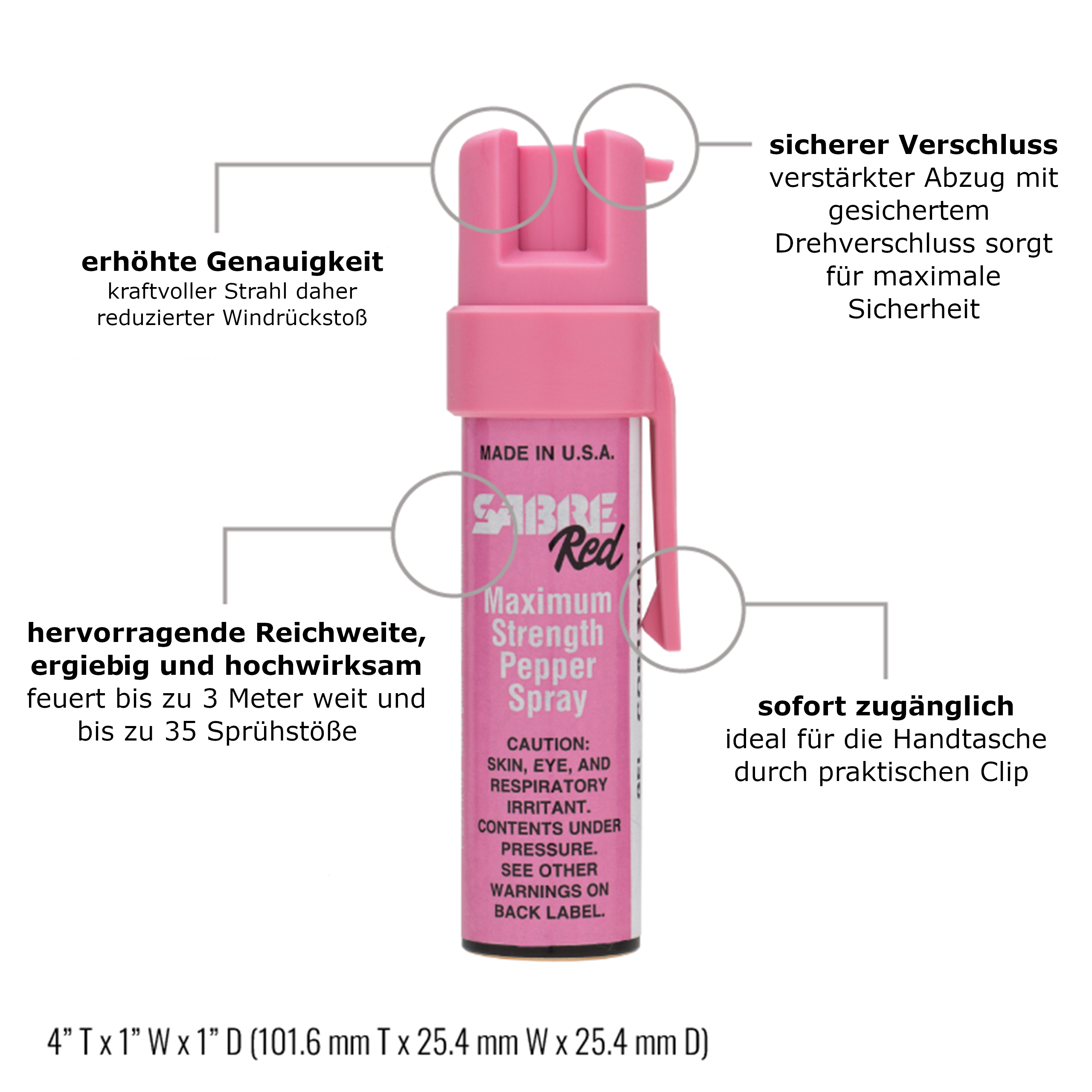 SabreRed Pfefferspray zur Tierabwehr mit Trageclip • UV-Marker • pink