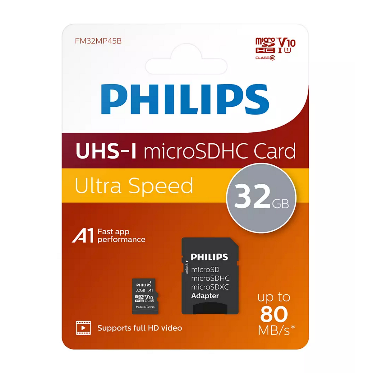 Philips 32 GB Micro-SDHC Speicherkarte Class 10 – Inkl. SD-Adapter | Hohe Geschwindigkeit Für Fotos, Videos