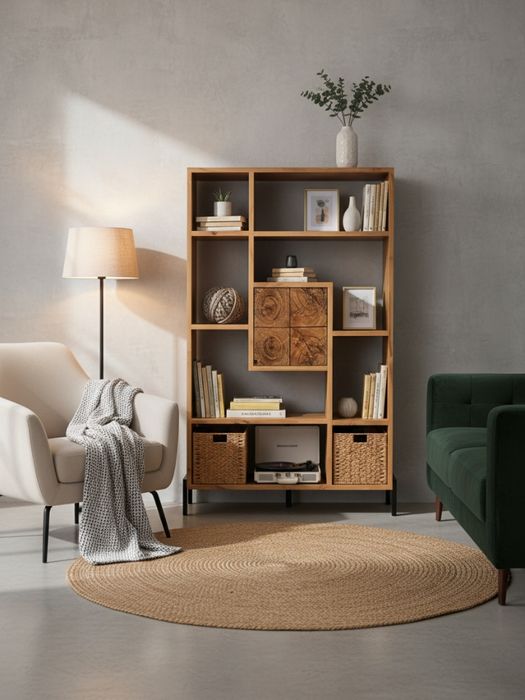 ROOT Regal mit 1 Tür & 8 Ablagen – Akazie massiv, Unikat-Charakter, 115×35×180 cm ROOT Regal mit 1 Tür & 8 Ablagen – Akazie massiv, Unikat-Charakter, 115×35×180 cm