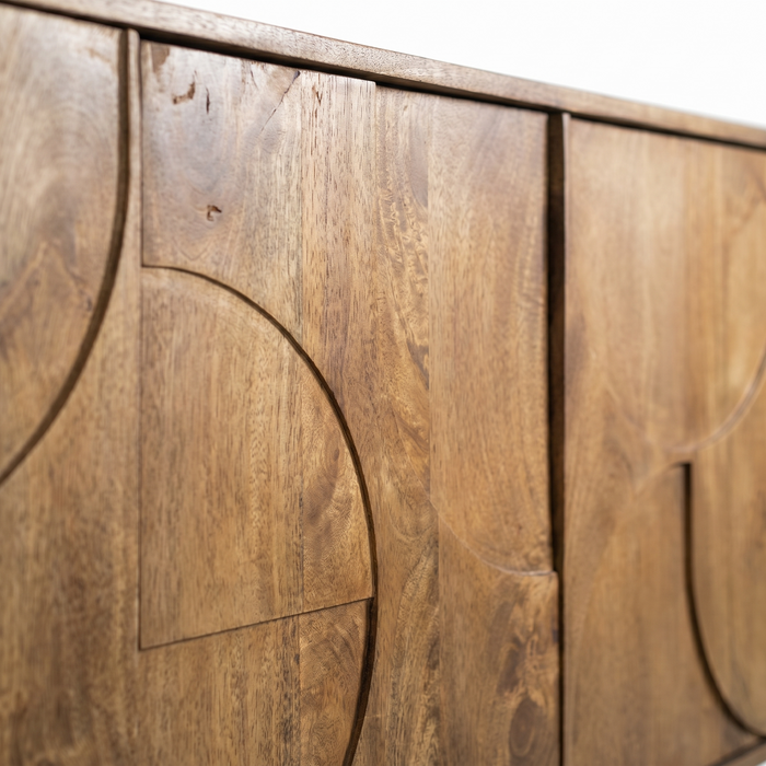 GAUDI Kommode 175 cm Massivholz Mango – Sideboard mit 4 Türen und exklusivem Kreisdesign GAUDI Kommode 175 cm Massivholz Mango – Sideboard mit 4 Türen und exklusivem Kreisdesign