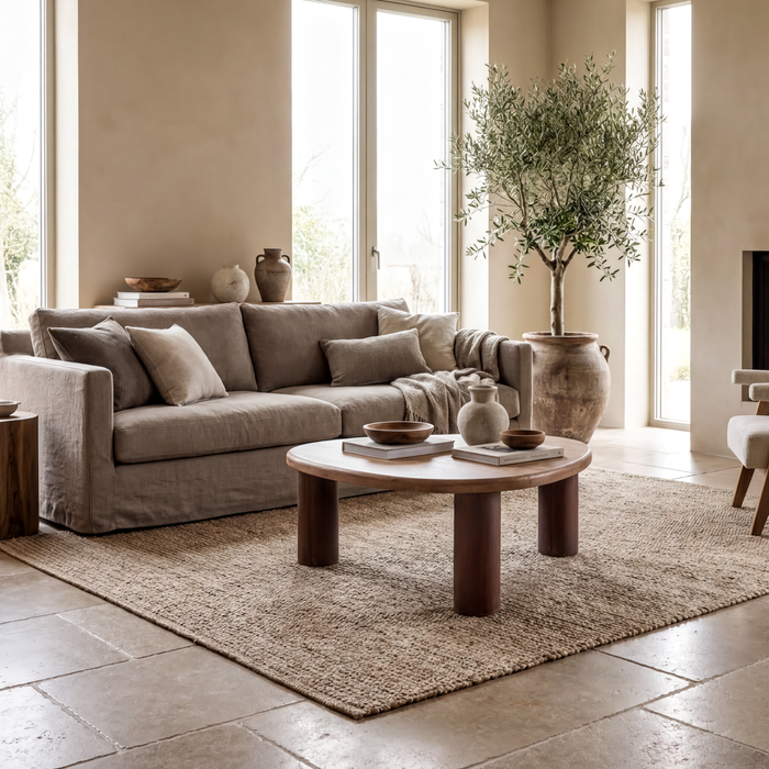 GAUDI Couchtisch Rund 97x92 cm Massivholz Mango – Handgefertigter Wohnzimmertisch mit markanten Rundbeinen GAUDI Couchtisch Rund 97x92 cm Massivholz Mango – Handgefertigter Wohnzimmertisch mit markanten Rundbeinen