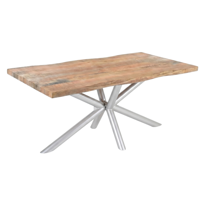 Esstisch Baumkante Mangoholz 200x100 cm, Tischfuß Memphis round silber Esstisch Baumkante Mangoholz 200x100 cm, Tischfuß Memphis round silber