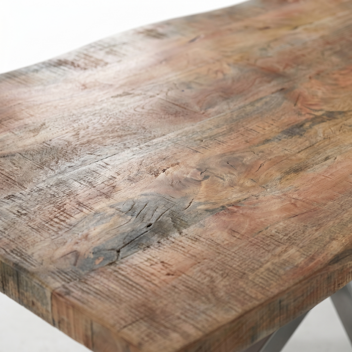 Baumkantentisch "live edge" Mango 160x90 cm, Eisengestell silber matt Baumkantentisch "live edge" Mango 160x90 cm, Eisengestell silber matt