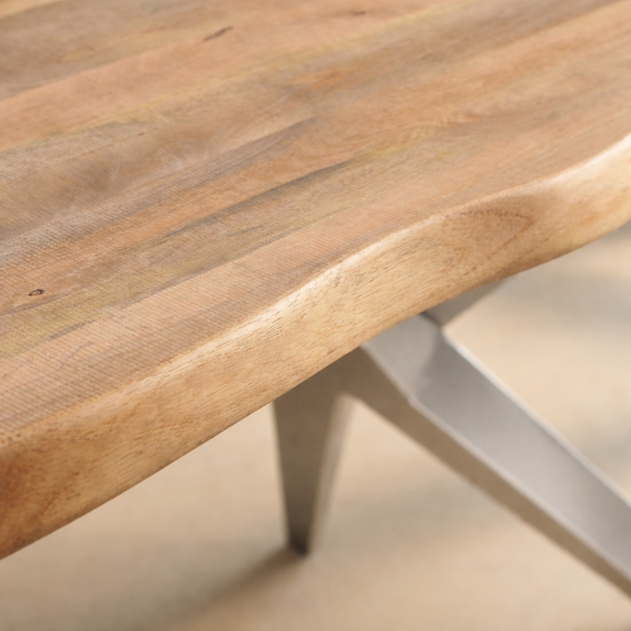 Baumkantentisch "live edge" Mango 240x100 cm, Eisengestell silber matt Baumkantentisch "live edge" Mango 240x100 cm, Eisengestell silber matt