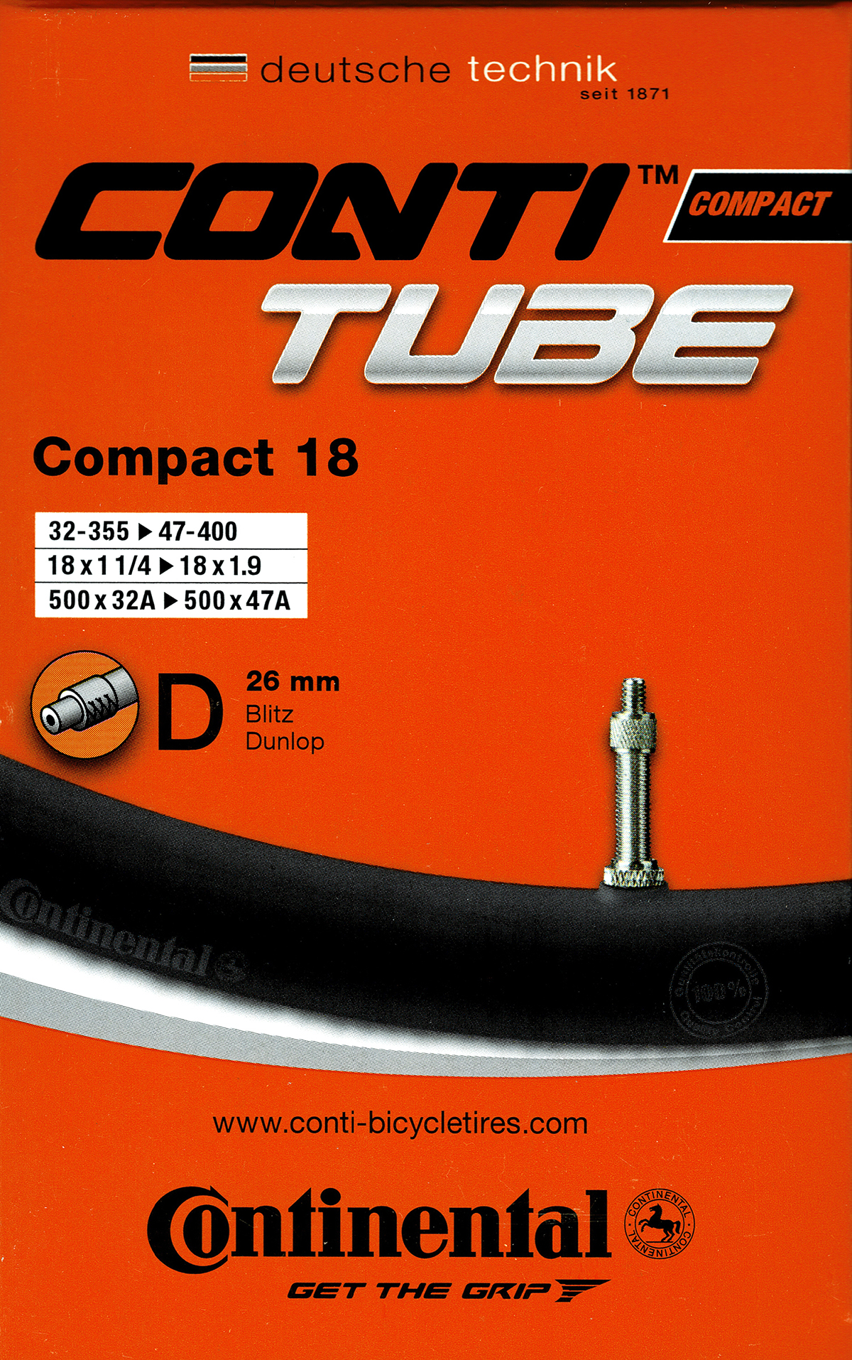 2 Camere D'Aria Continental Compact 20" Per Bici – 32/47-406/451, Valvola AV 34 Mm