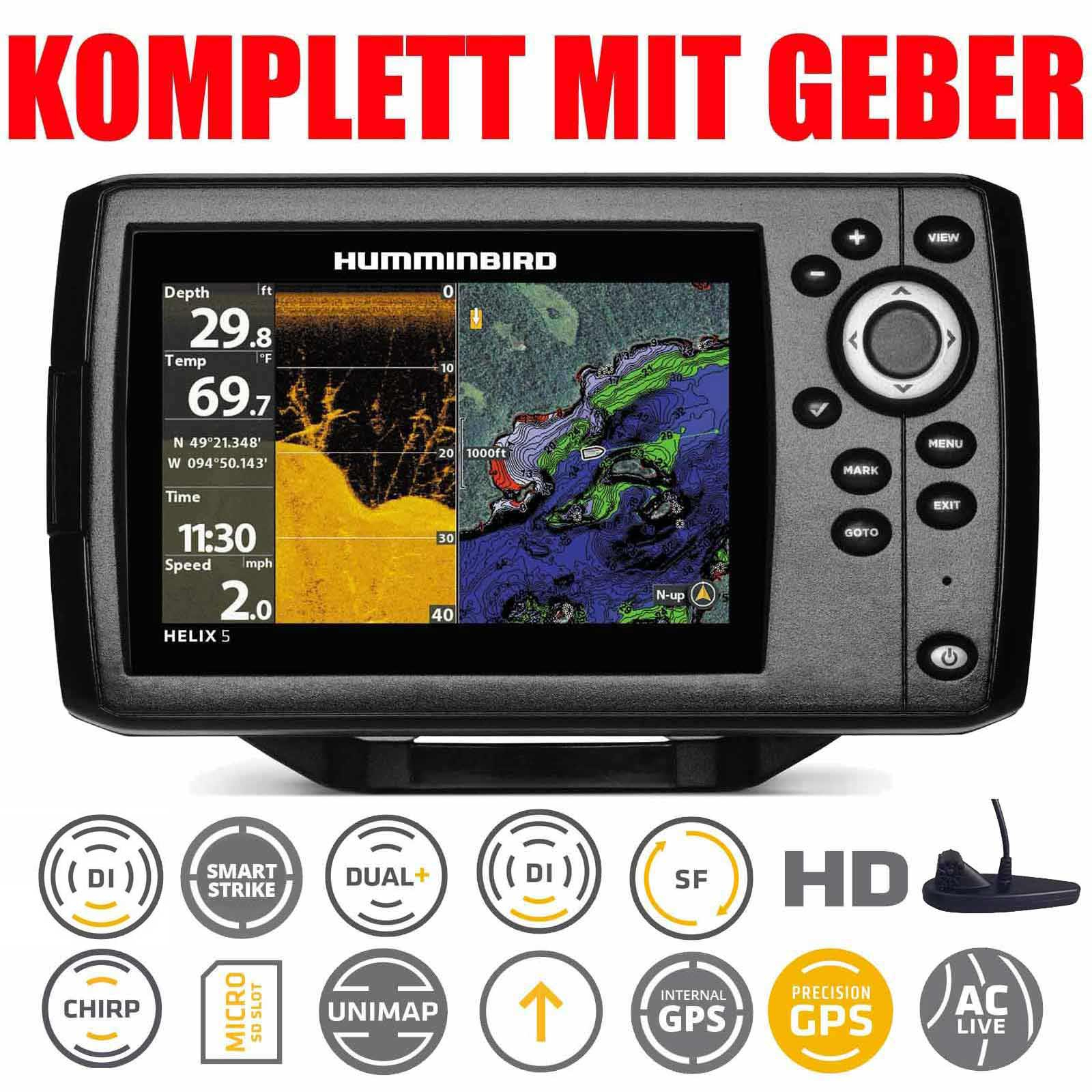 Humminbird Echolot GPS Seekartenplotter Helix 5 Chirp GPS DI G2 Down