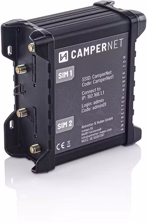 The CamperNet LTE/WLAN MiMo router with LTE & Wlan MiMo antenna for mobile Internet in vehicles (12V or 230V)