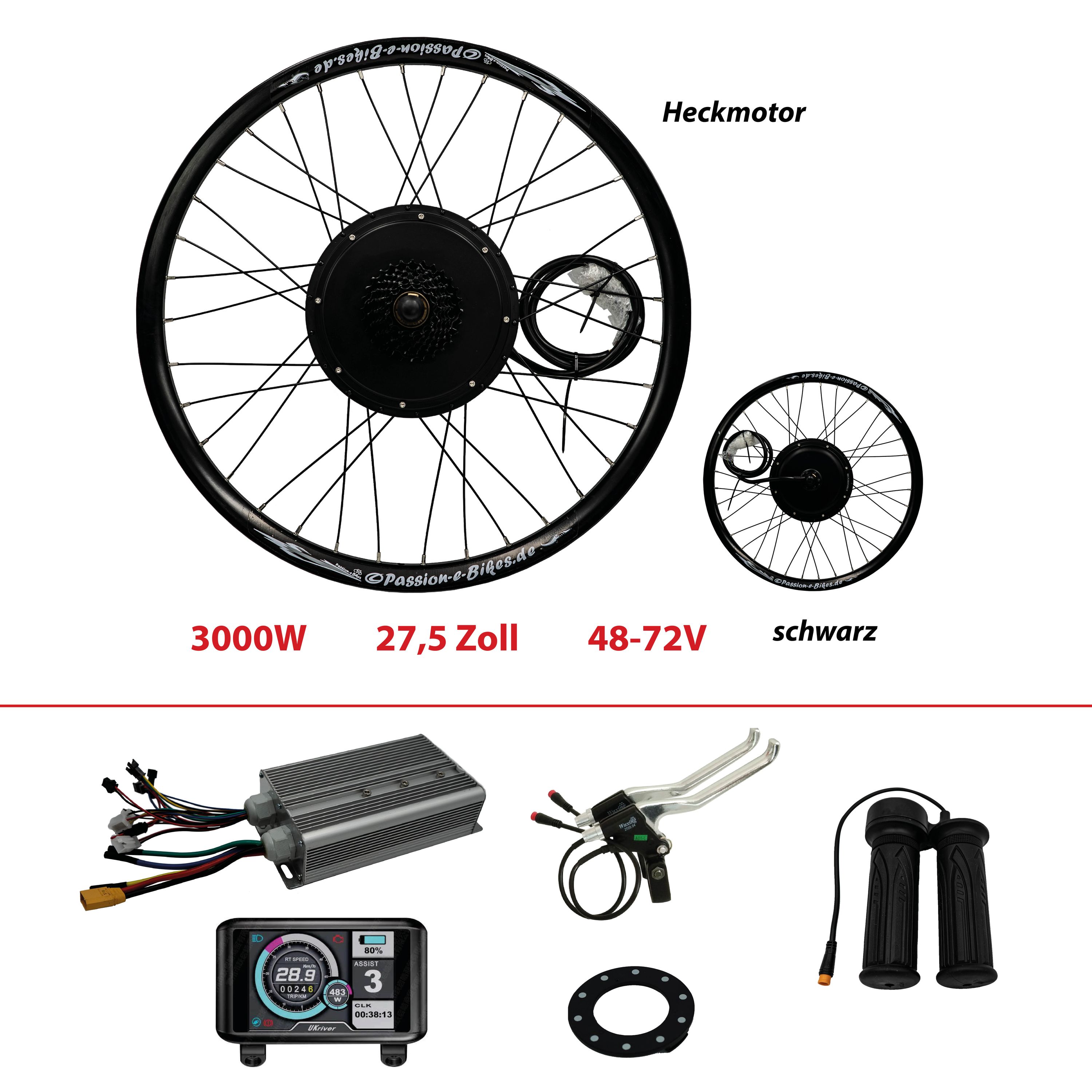 Passion Bikes E Bike Umbau Kit 3000 Watt Heck Motor 27 5 Racing bis über 80kmh Passion