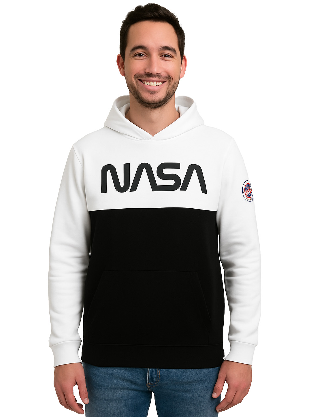 NASA Kapuzenpullover für Herren Hoodie Sweatshirt Pullover langärmlig  Weiß/Schwarz