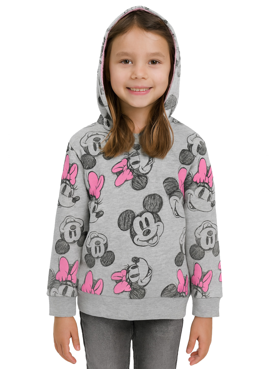 Disney Minnie Mouse Hoodie für Mädchen Kinder Kapuzenpullover Pullover  mit Kapuze Sweatshirt Grau/Rosa