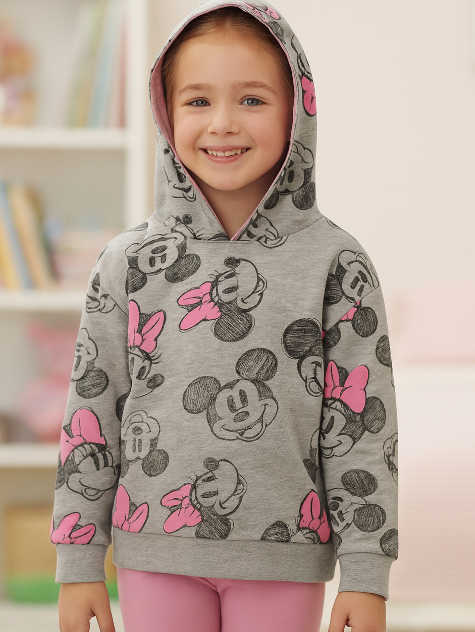 Disney Minnie Mouse Hoodie für Mädchen Kinder Kapuzenpullover Pullover  mit Kapuze Sweatshirt Grau/Rosa