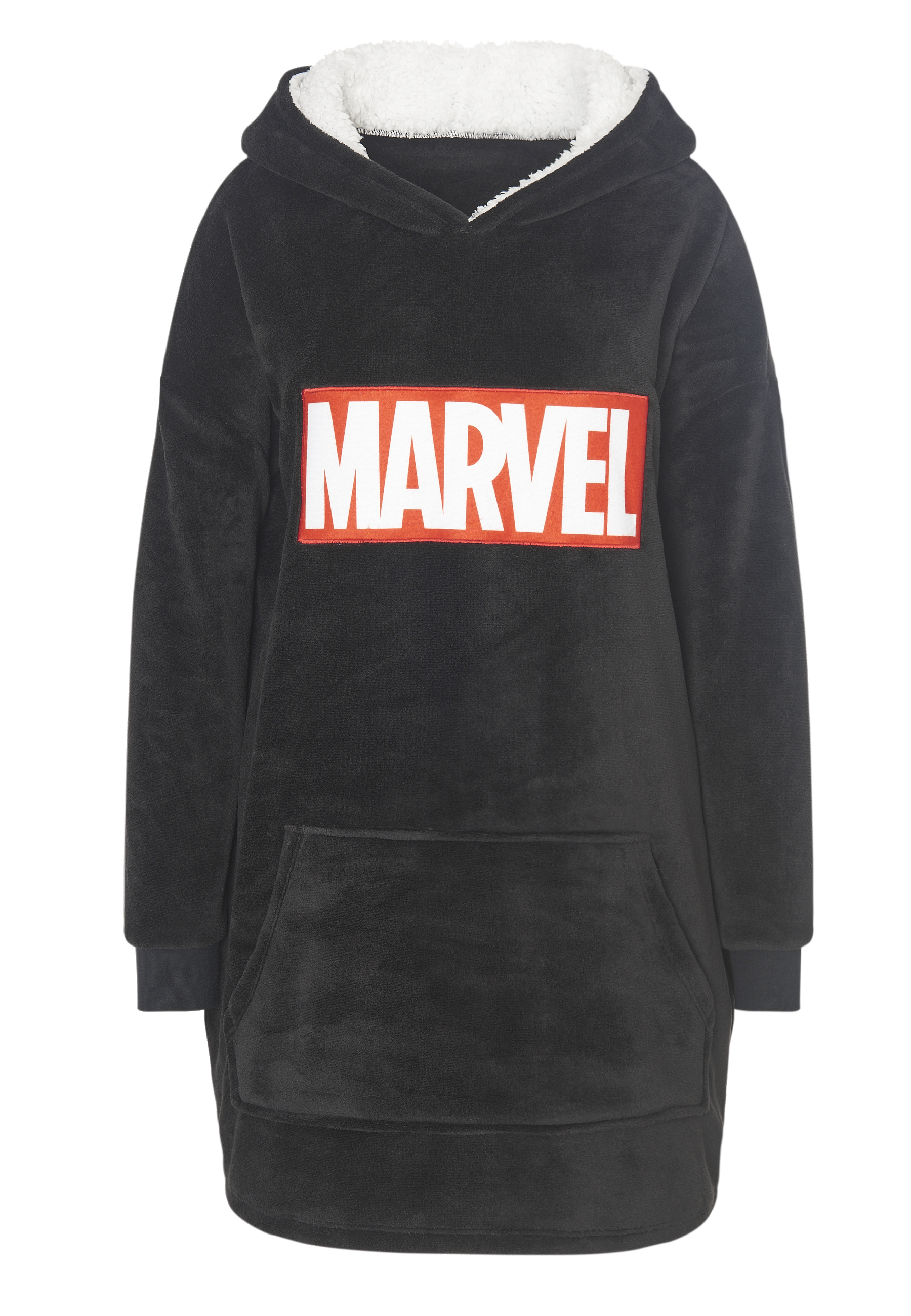 Marvel Oversize Cozy Hoodie für Herren Logo Übergroße Männer  Kuschelpullover Flauschiger Deckenpullover Schwarz